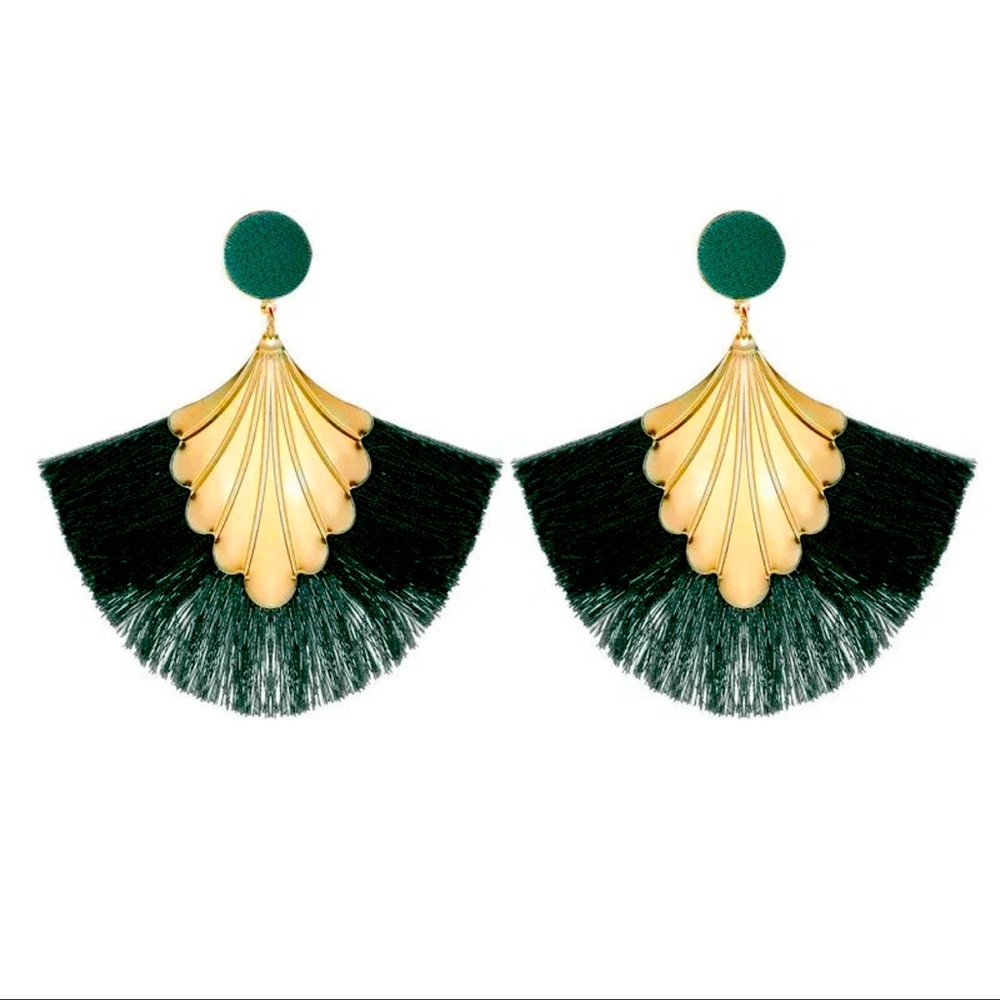 NWT Saint Patrick’s Day | Art Deco Gold Fan | Emerald Green Tassel Fringe - Picture 3 of 15
